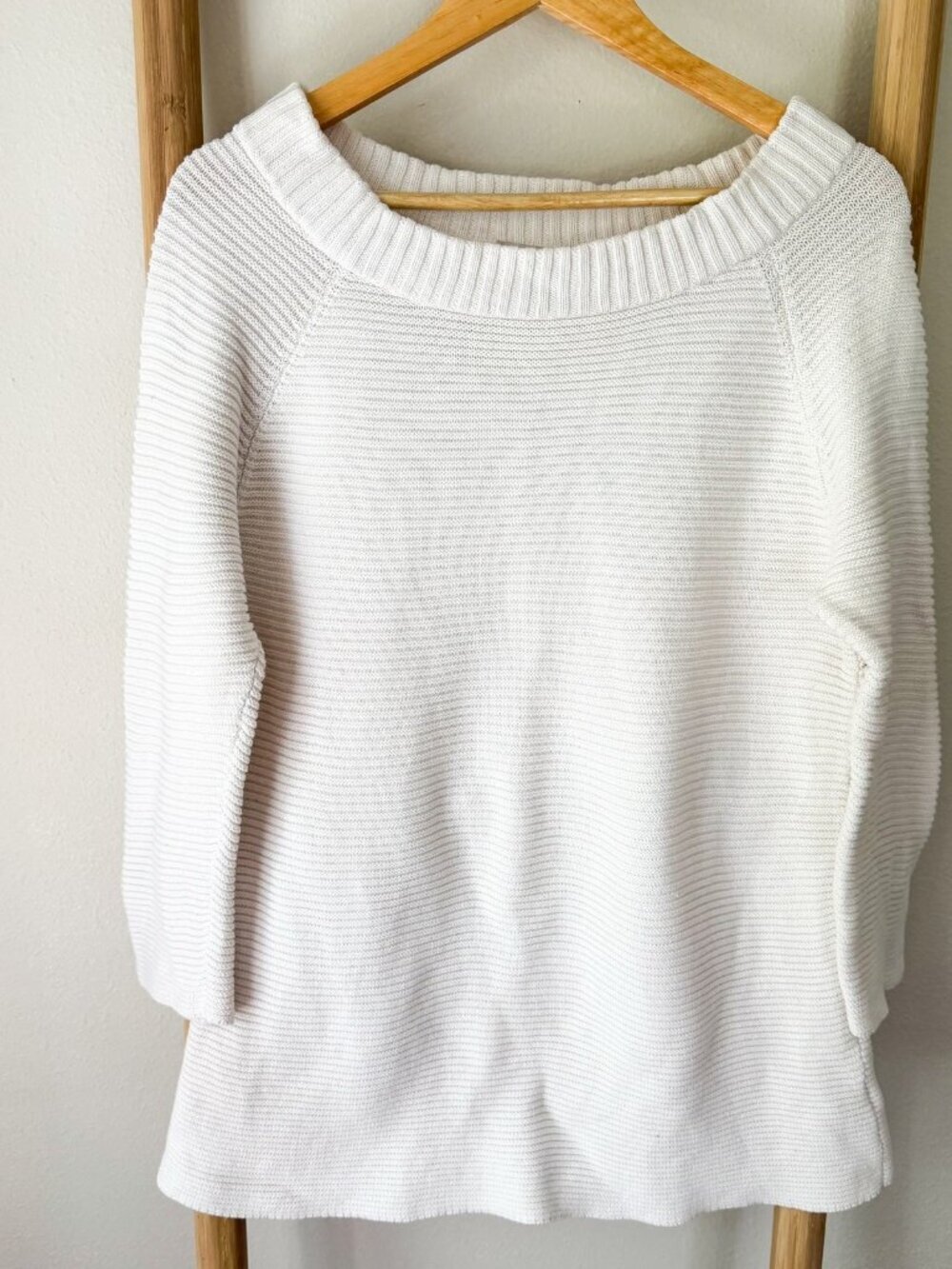 Talbots White Ribbed Knit Sweater Boat Neck 3/4 Sleeve Classic Top Women’s X